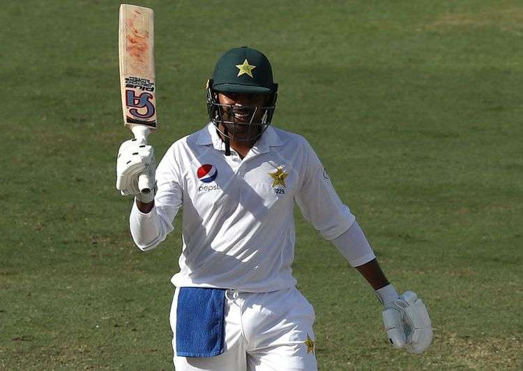 Haris Sohail celebrates after scoring his maiden Test ton