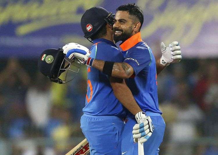 Virat Kohli and Rohit Sharma celebrate after scoring century&nbsp;in Guwahati