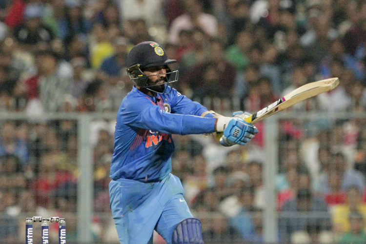 Dinesh Karthik bats during the first Twenty20 international cricket match between India and West Indies in Kolkata.
