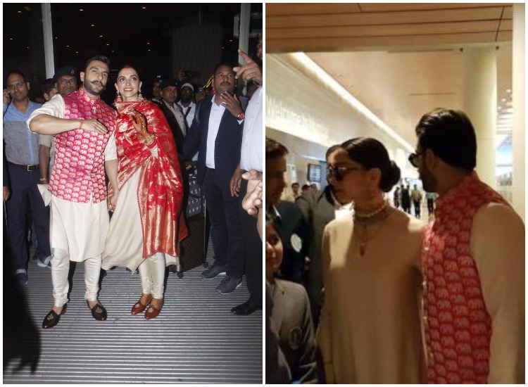 New Pics Alert! Deepika Padukone, Ranveer Singh twin in golden and red as they return to Mumbai from Italy