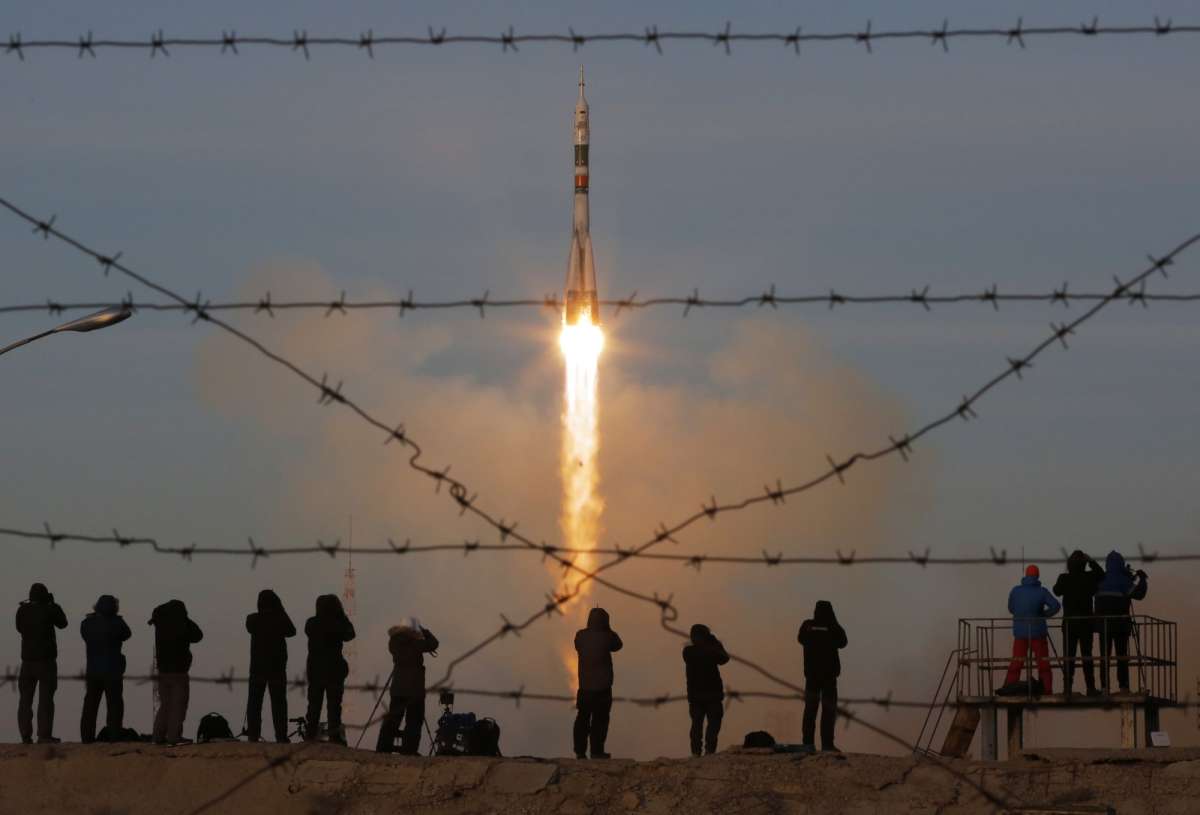 Russia launches Soyuz Rocket carrying three astronauts to International Space Station since October failure