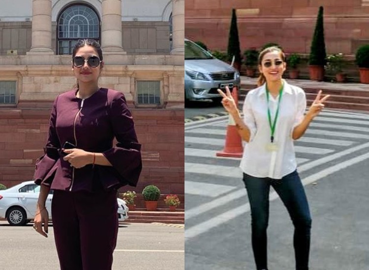 Trinamool MPs Mimi Chakraborty, Nusrat Jahan pose in front of Parliament,  get brutally trolled for pictures – India TV