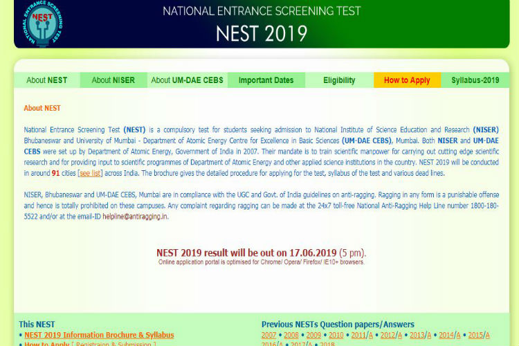 NEST Result 2019 to be declared today. Direct link to check your score at nestexam.in