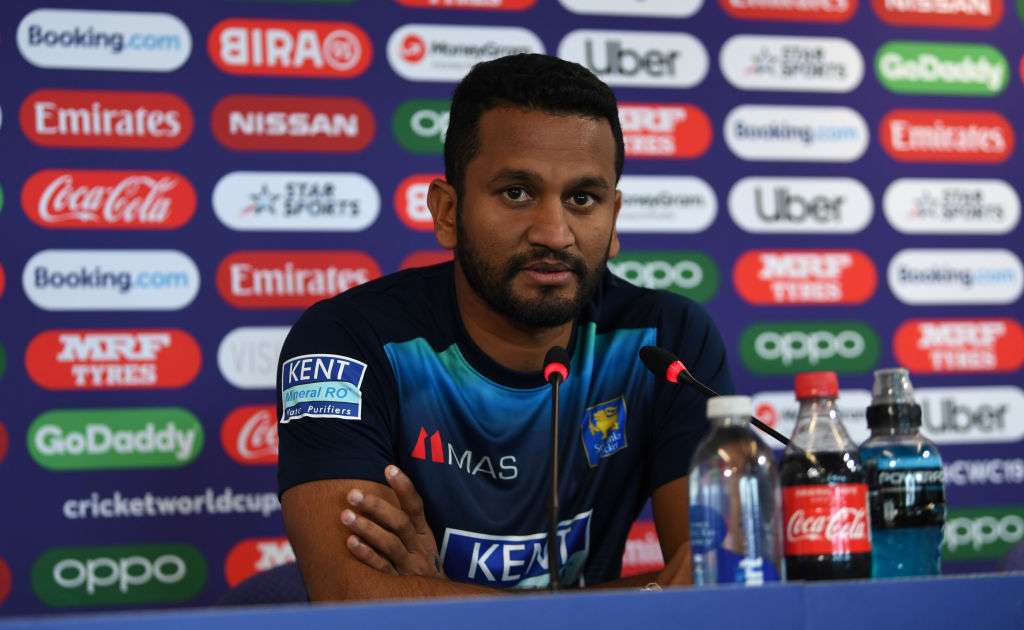 Dimuth Karunaratne speaks at a press conference