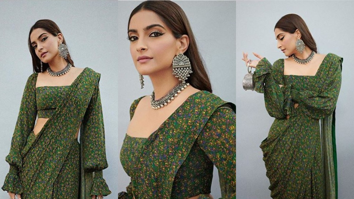 Ruffles, puffed sleeves & flares all in one, Sonam Kapoor's latest saree  look is a style treat | Fashion News – India TV