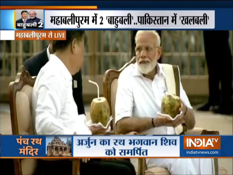 What a bonhomie! PM Modi, Xi Jinping enjoy coconut water at Panch Rathas complex