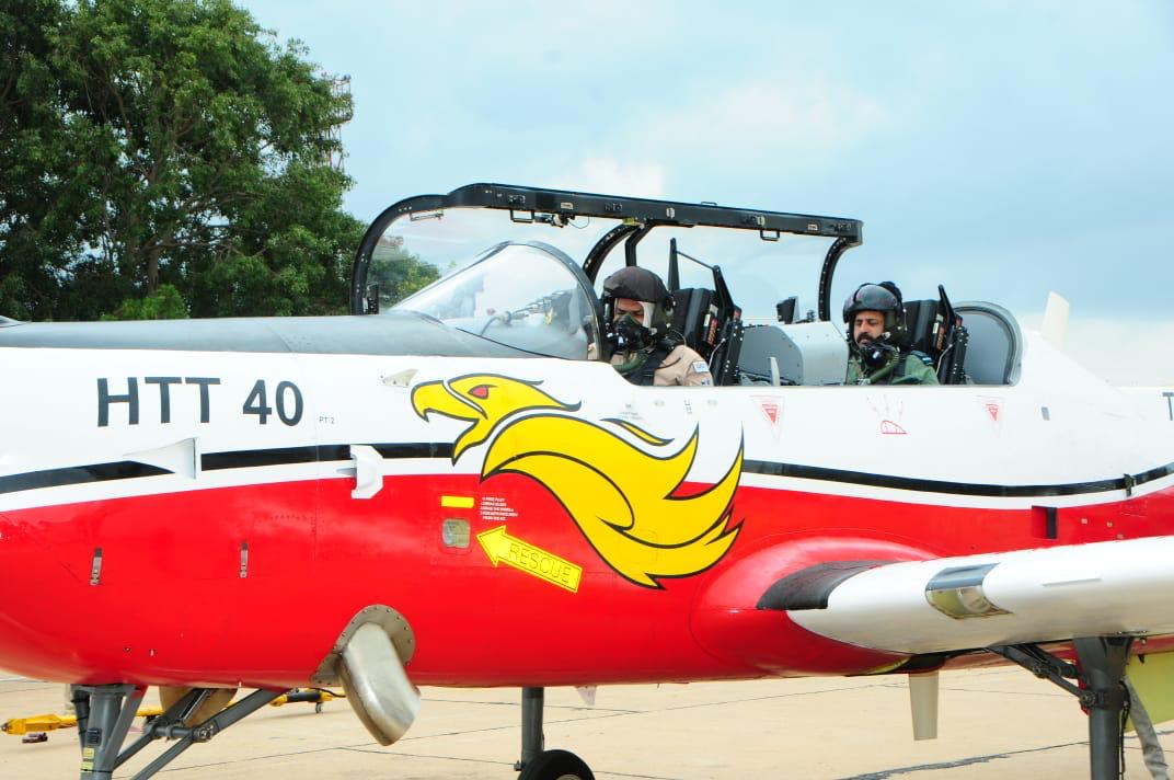 Air Chief Marshal RKS Bhadauria flies Basic Trainer Aircraft HTT 40