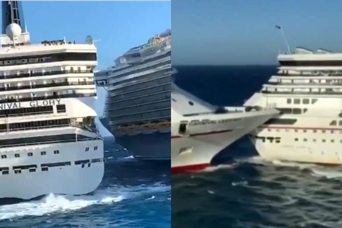 'Oh my God, look at that...' says an onlooker as two cruise ships