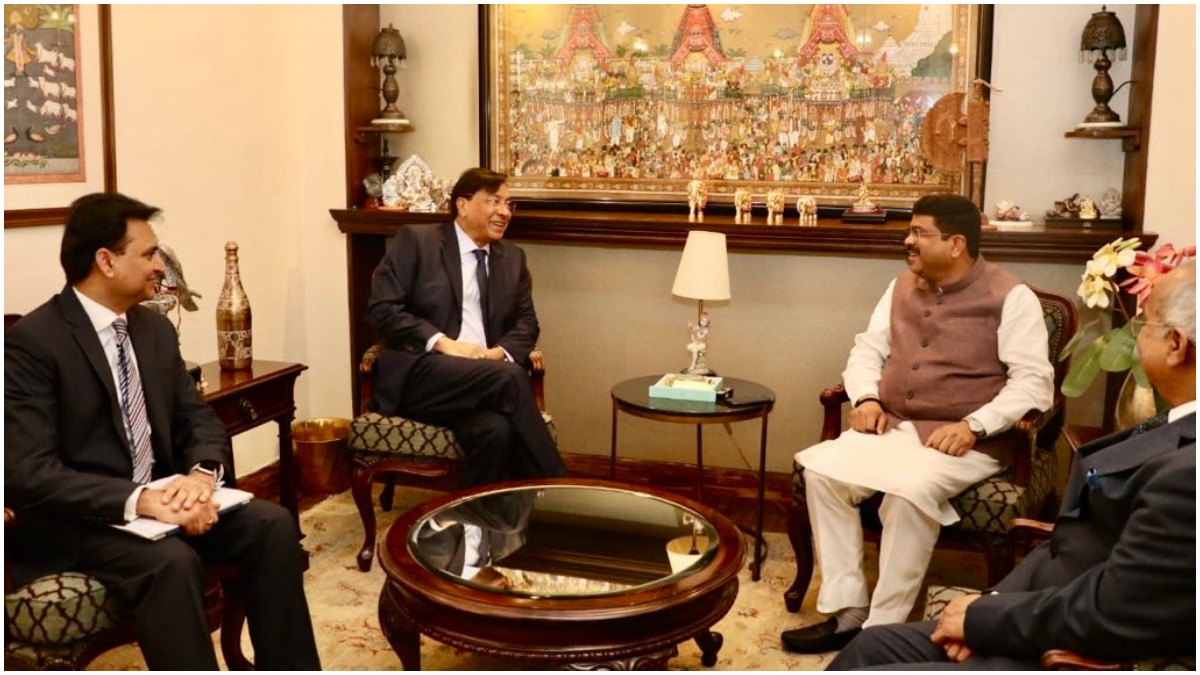 ArcelorMittal chairman LN Mittal calls on Steek Minister Dharmendra Pradhan