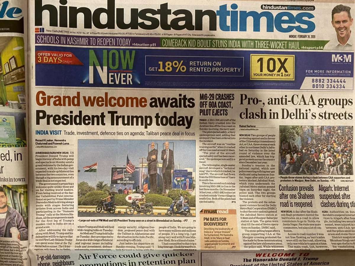 Trump In India What Newspaper Headlines Are Saying Ahead Of Potus Visit India News India Tv