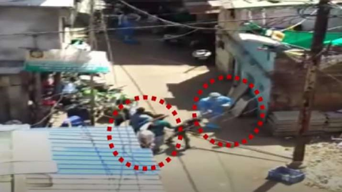 A screenshot from the video footage showing doctors being attacked in Indore earlier this month