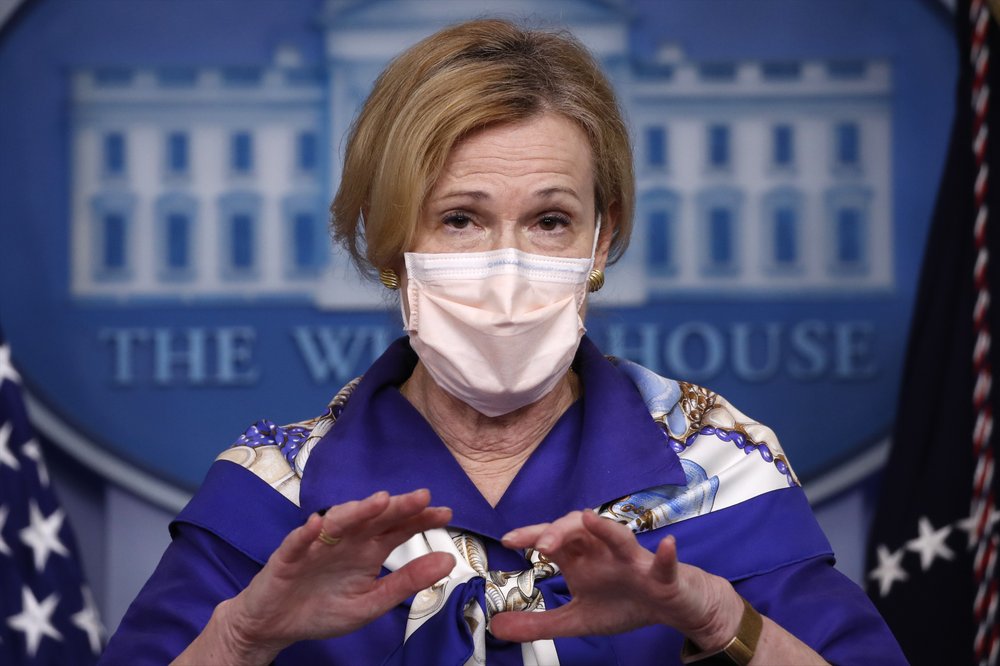 Dr. Deborah Birx, White House coronavirus response coordinator, speaks with reporters about the coronavirus in the James Brady Briefing Room of the White House, Friday, May 22, 2020, in Washington. (AP Photo/Alex Brandon)