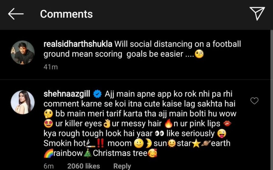 Shehnaaz Gill S Flirtatious Comment On Sidharth Shukla S Latest Instagram Photo Breaks The Internet Tv News India Tv