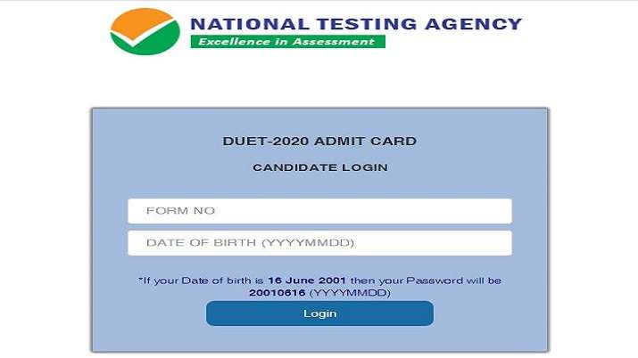 DUET 2020 Admit Card released. Direct link to download