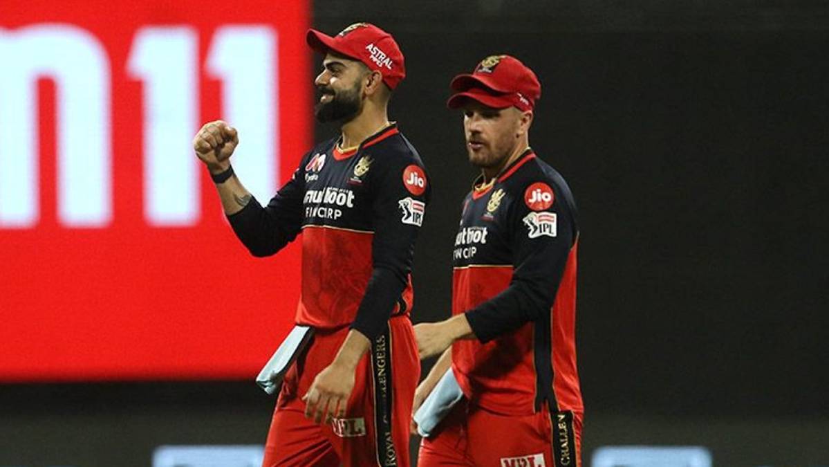 Virat Kohli (left) with RCB teammate Aaron Finch in Abu Dhabi on Wednesday.