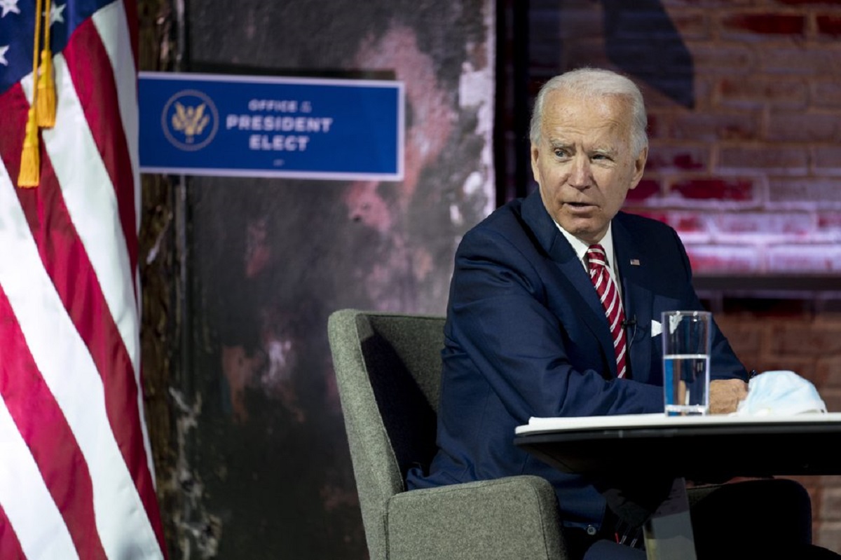 President-elect Joe Biden speaks during a briefing on the economy at The Queen theater, Monday, Nov. 16, 2020, in Wilmington, Del.