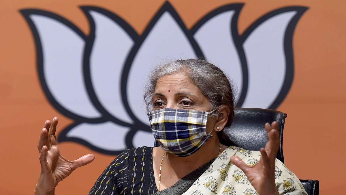 Union Finance Minister Nirmala Sitharaman addresses a press conference, at BJP HQ in New Delhi.