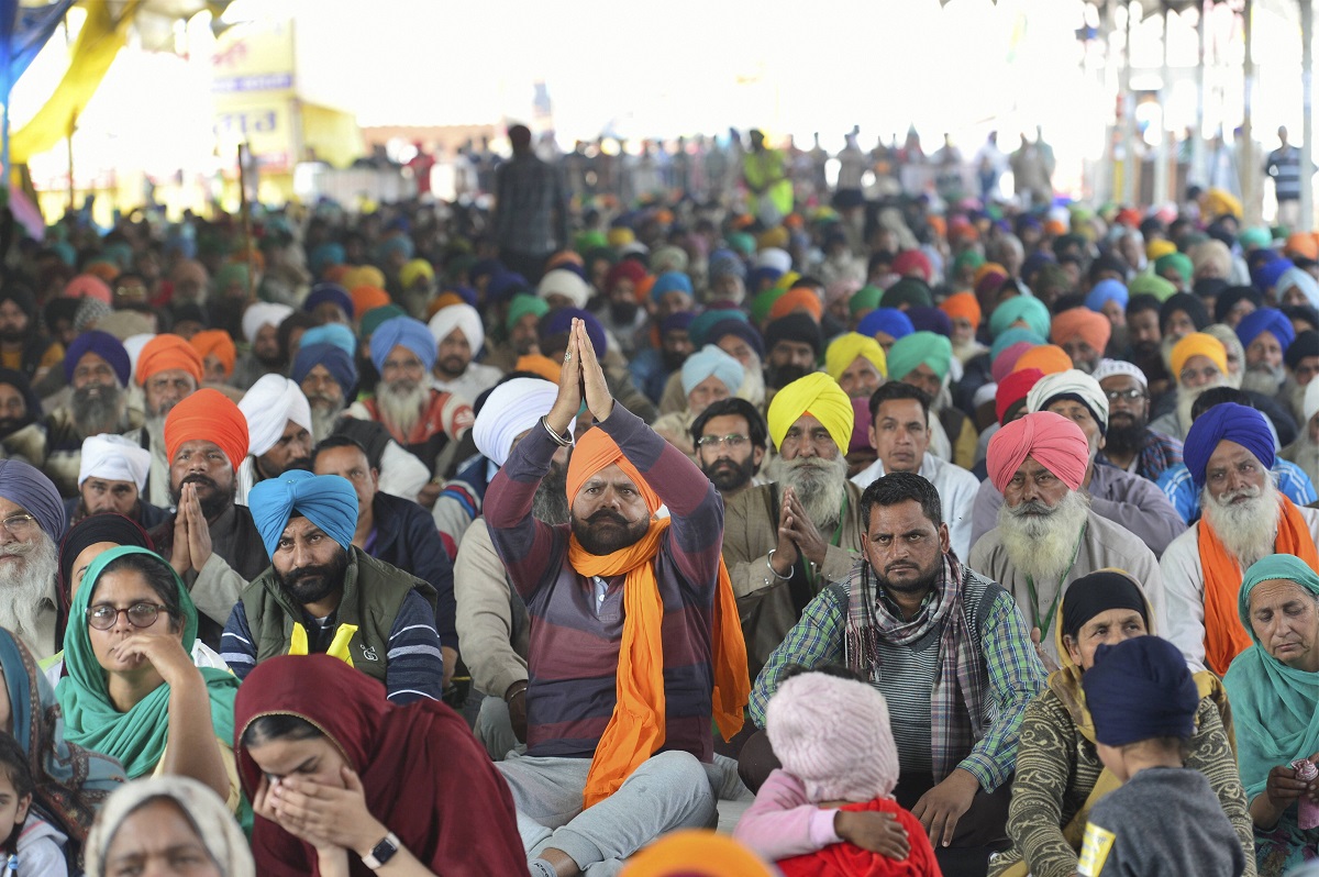 New Delhi: Farmers during their ongoing protest at Singhu Border, in New Delhi, Tuesday, Feb. 2, 2021.