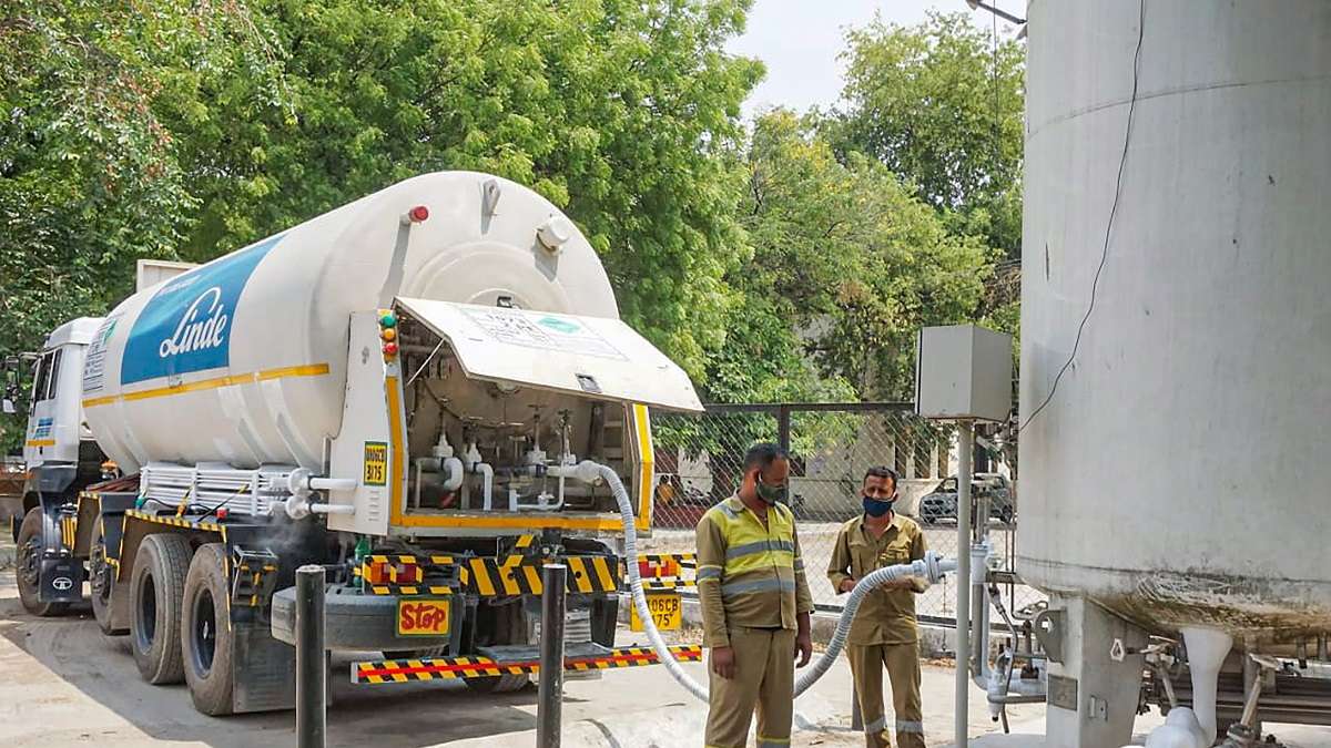 Oxygen refilling being done at a hospital.