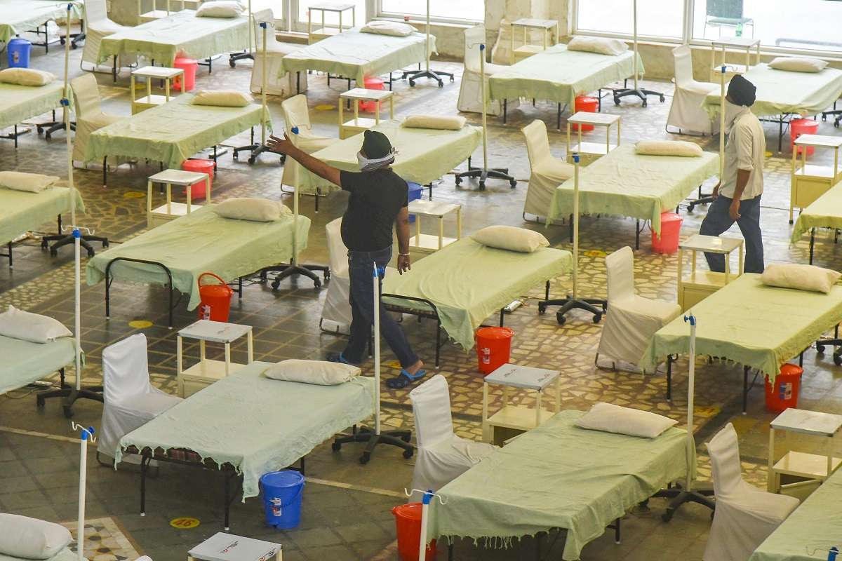 Covid Care Centre being prepared with beds and oxygen support, amid the ongoing second wave of coronavirus pandemic, at Gurudwara Rakab Ganj Sahib in New Delhi