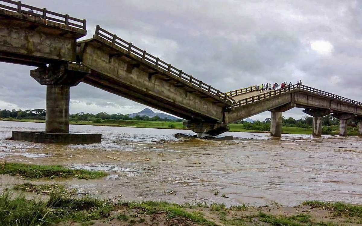 Ranchi: A bridge at river Kanchi after it collapsed due to heavy rain triggered by cyclone Yaas, in Tamar area of Ranchi, Thursday, May 27, 2021.&nbsp;