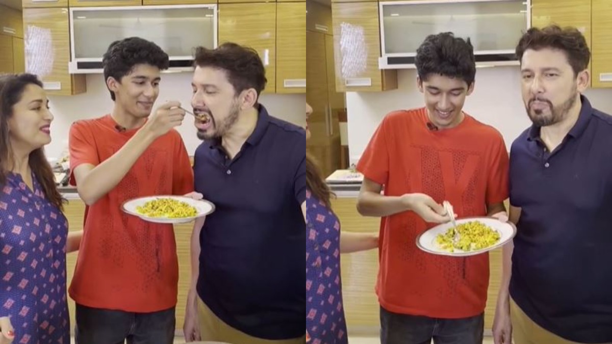 Watch | Madhuri Dixit’s husband Shriram Nene becomes taster as son Arin turns chef