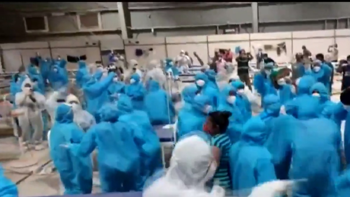 Healthcare professionals of Nesco COVID-19 center in Mumbai's Goregaon were seen showing off their dance moves inside the patient's ward during an entertainment program organised on June 2 to mark one year of operations of the center.