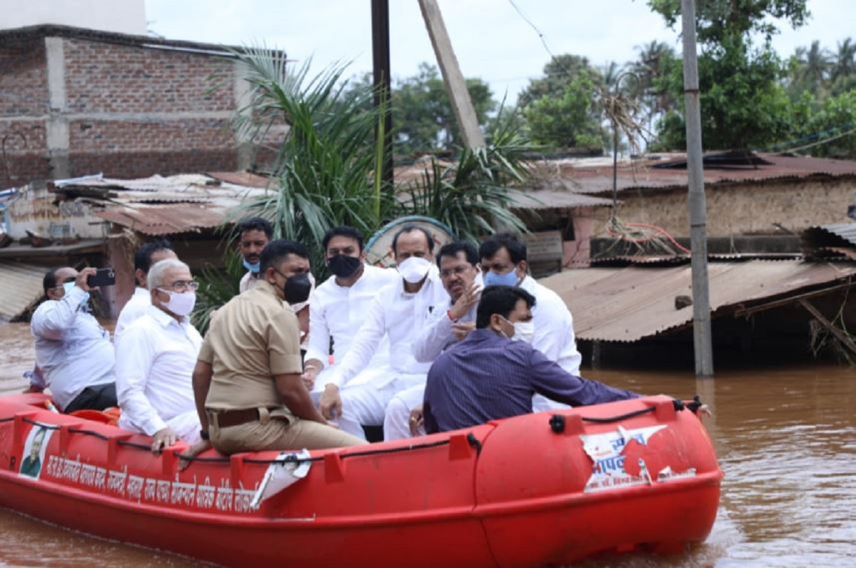 Maharashtra floods: Ajit Pawar tours flood-hit villages in Sangli; uses boat to reach out to people