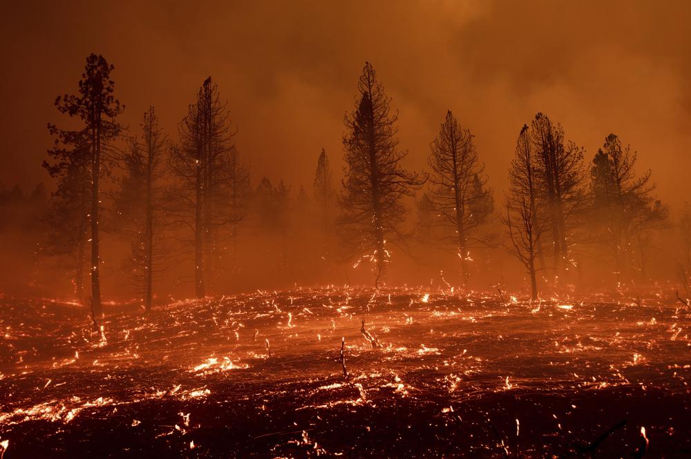 California wildfire advances as heat wave blankets US West