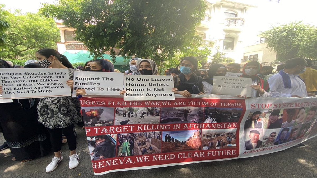 Afghan refugees protest in front of UNHCR office in Delhi