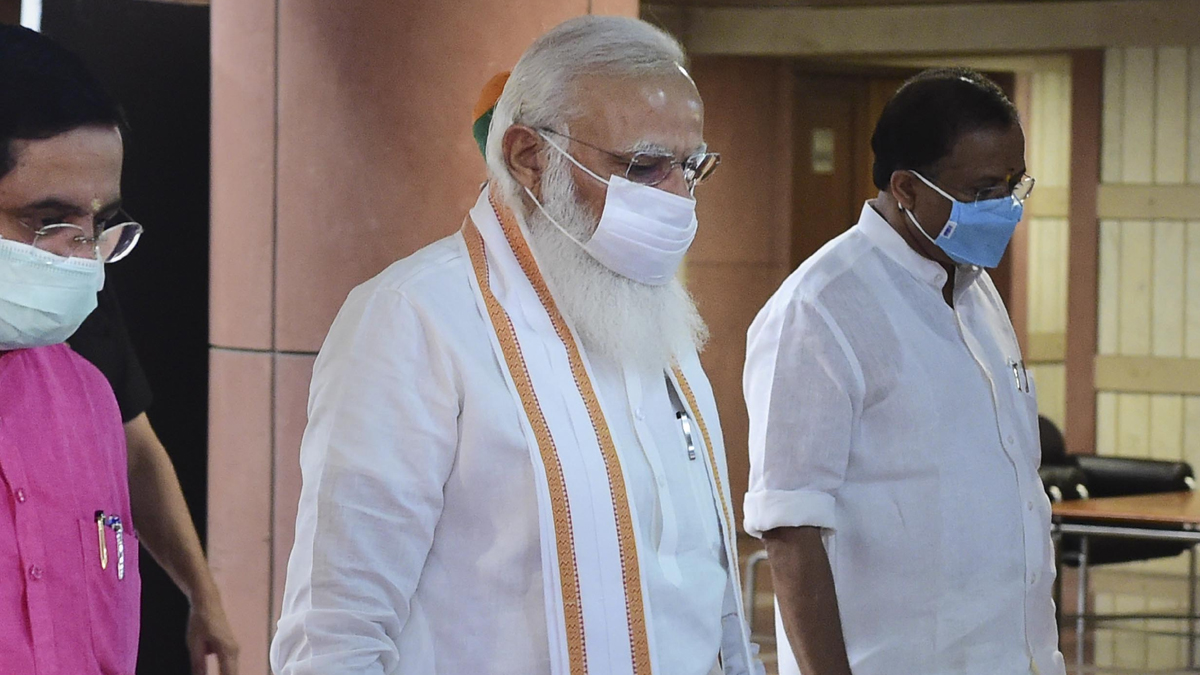 PM Narendra Modi arrives for the BJP Parliamentary Party meeting, during the Monsoon Session of Parliament on Tuesday.