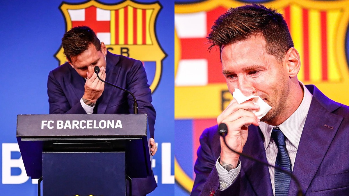 Lionel Messi's breakdown while announcing Barcelona exit leaves football fans in tears