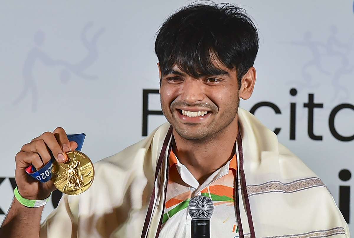 New Delhi: Gold medalist in Tokyo Olympics, athlete Neeraj Chopra during his felicitation ceremony