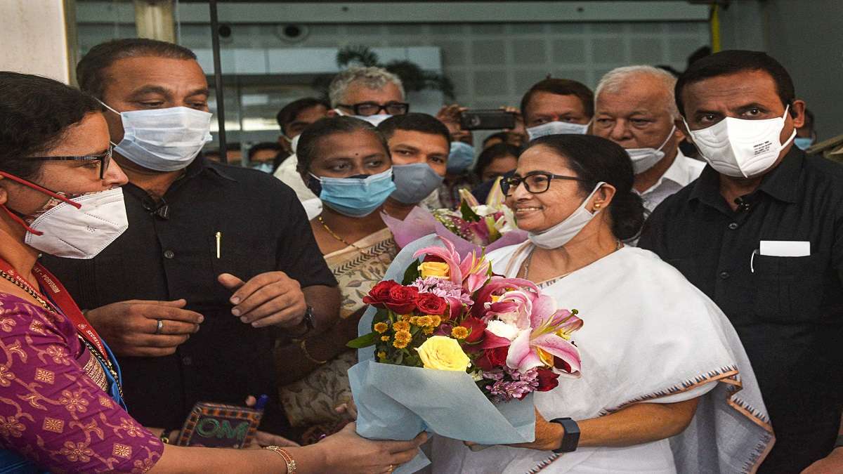 West Bengal CM Mamata Banerjee arrives in poll-bound Goa