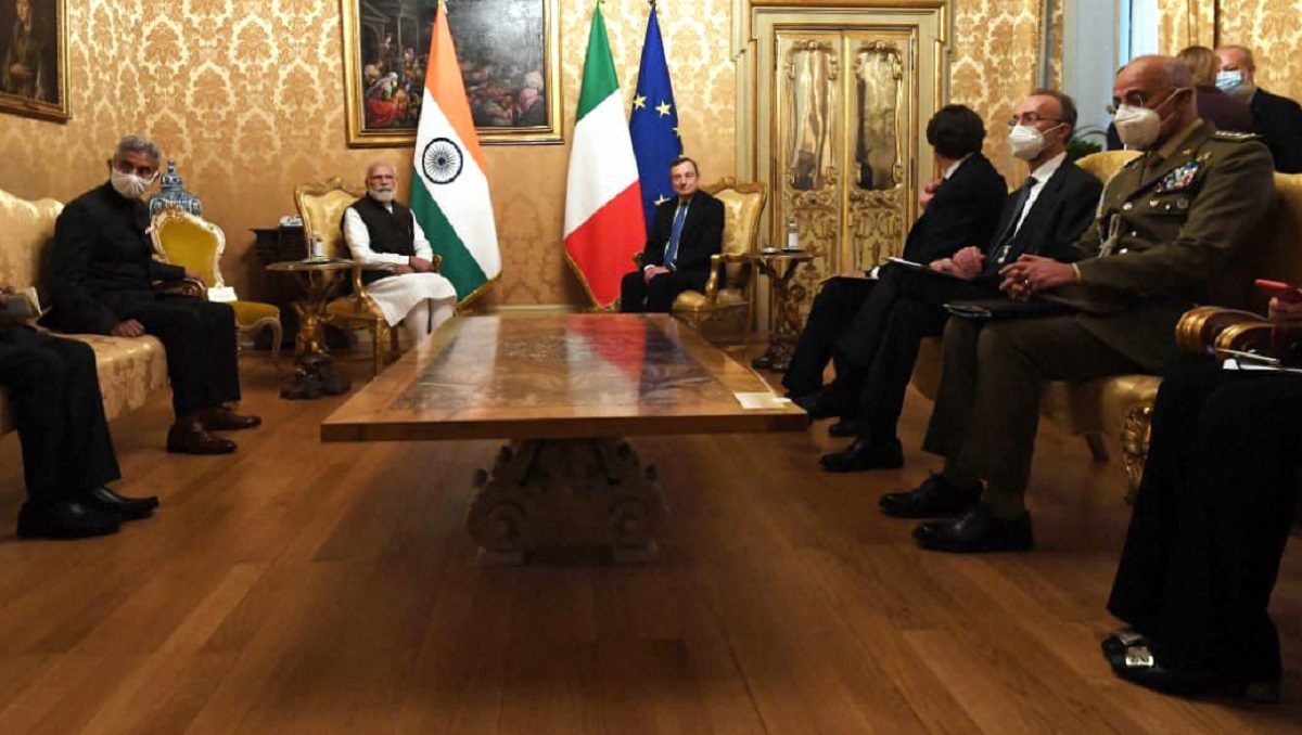 Rome: Prime Minister Narendra Modi with Italian Prime Minister Mario Draghi during their meeting at Palazzo Chigi