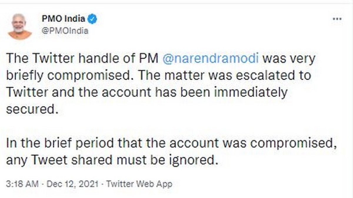 PM Modi's twitter handle 'very briefly' compromised, secured later