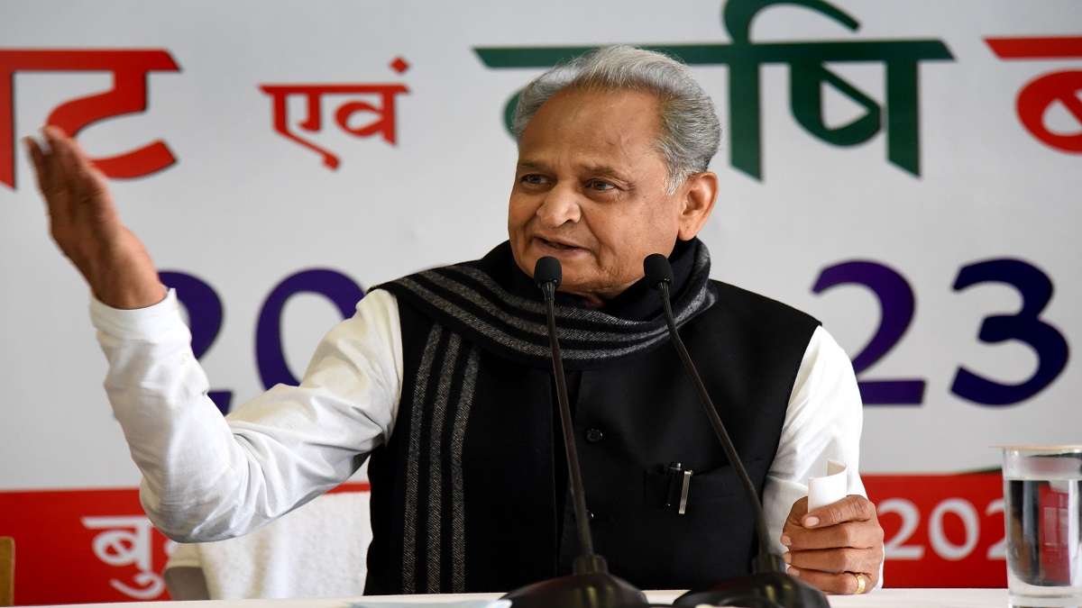 Rajasthan Chief Minister Ashok Gehlot addresses the media after presenting the state Budget 2022-23 in the Assembly, in Jaipur, Wednesday, Feb. 23, 2022.&nbsp;