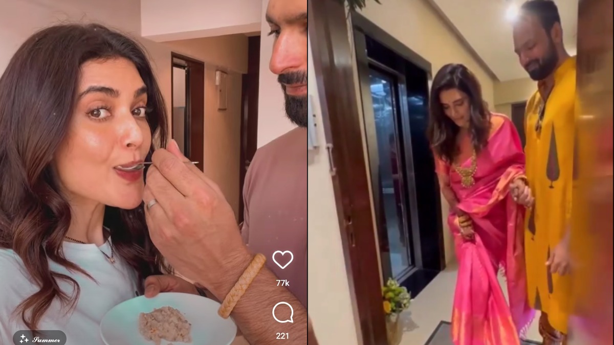 Newly-wed Karishma Tanna prepares 'pehli rasoi,' gets blessings from Varun's mom at griha pravesh | VIDEO