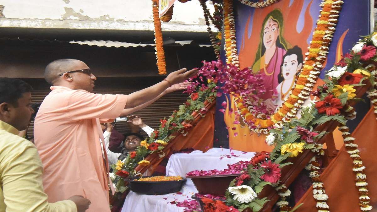 Yogi Adityanath plays Holi with flowers, thanks people for BJP win in polls