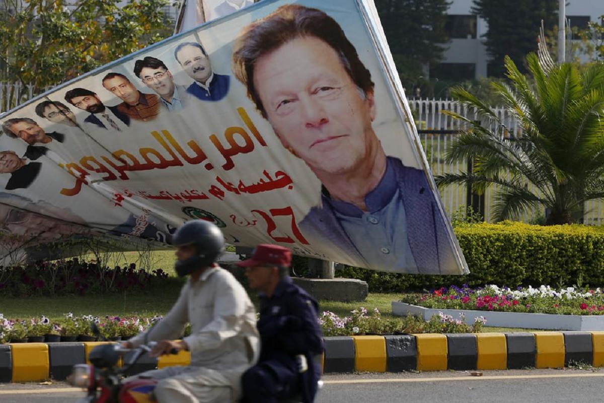 Imran Khan's poster outside Pakistan Assembly