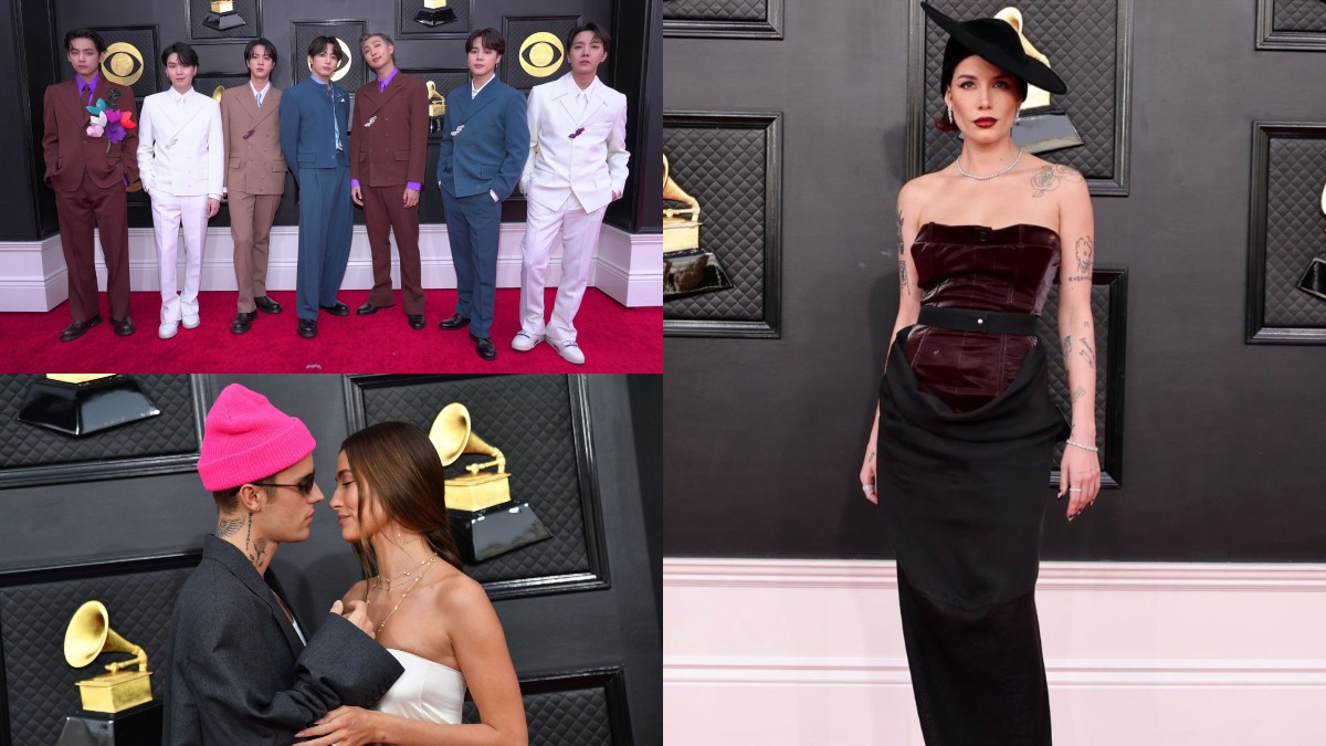 Grammys 2022: Halsey highlights her tattoos in burgundy bustier