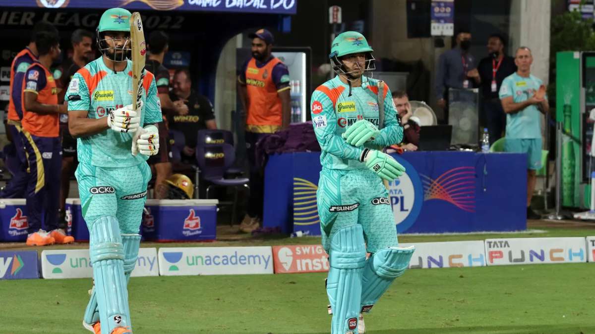 LSG openers Quinton de Kock and KL Rahul in action against KKR