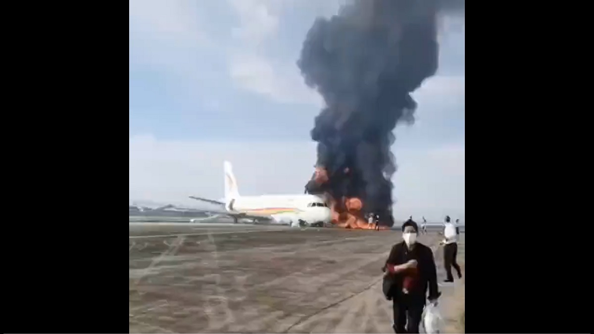 Dramatic video shows Tibet Airlines' plane in China skids off runway, catches fire; over 40 injured | Watch