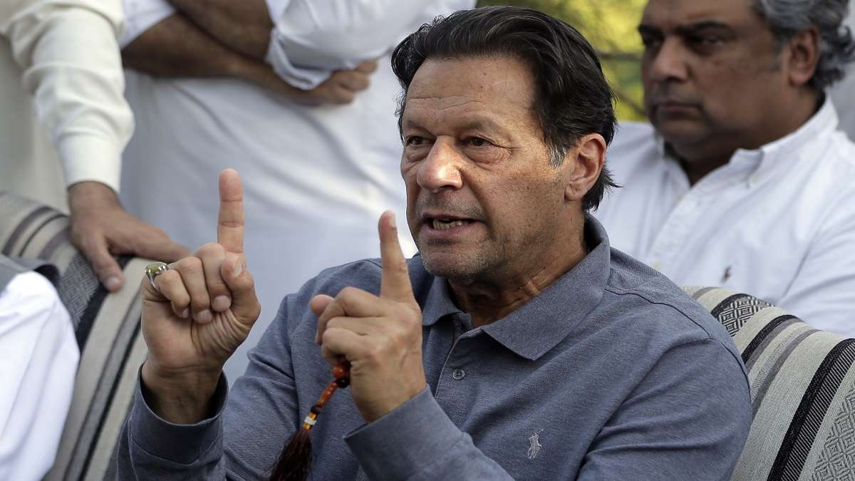 Former Pakistans prime minister Imran Khan speaks during a news conference in Islamabad.&nbsp;