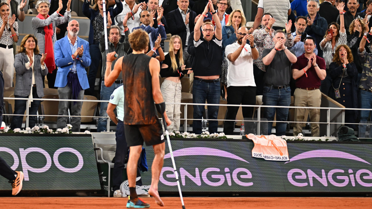 French Open 2022 Watch Injured Zverev returns on crutches to thank fans Cricket News
