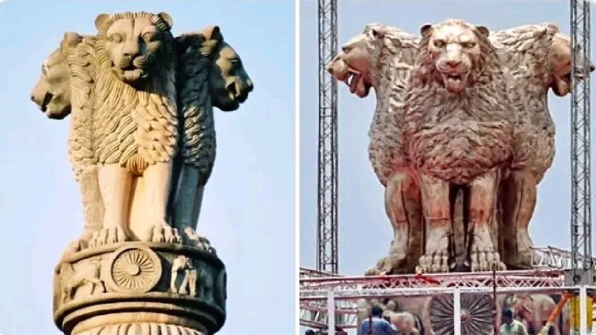 National Emblem Controversy Oppn slams Modi Govt majestic lions man eater  tendency aggressive new Parliament building | India News – India TV
