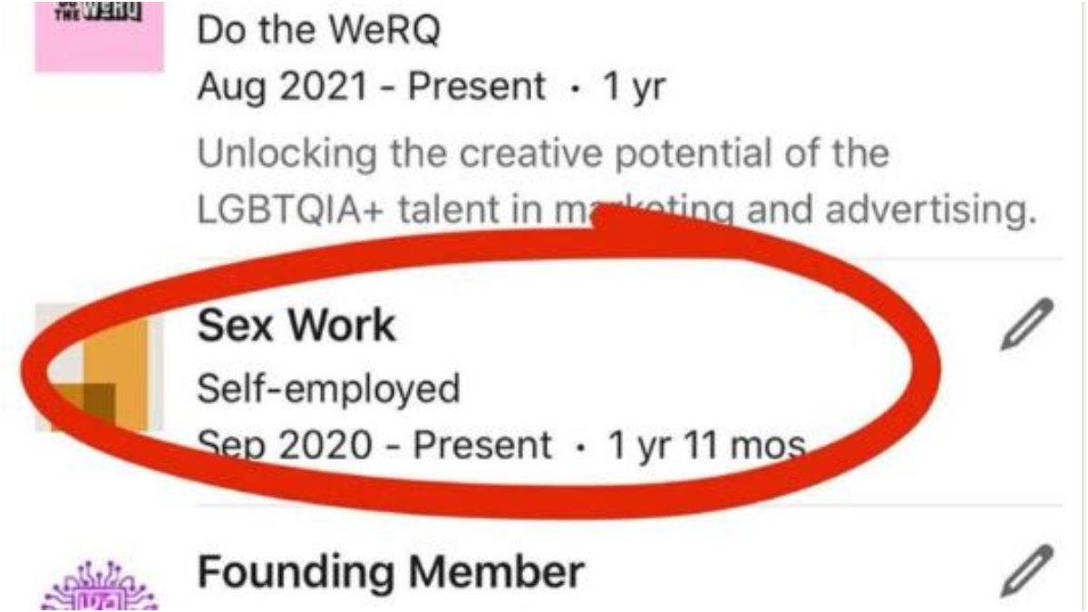 Woman proudly adds 'sex work' as experience in LinkedIn profile, netizens applaud her