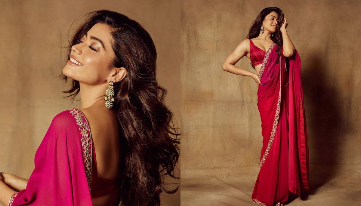 Rashmika Mandanna sends netizens into a tizzy as she sizzles in red saree, see Pushpa actress' stunning pics