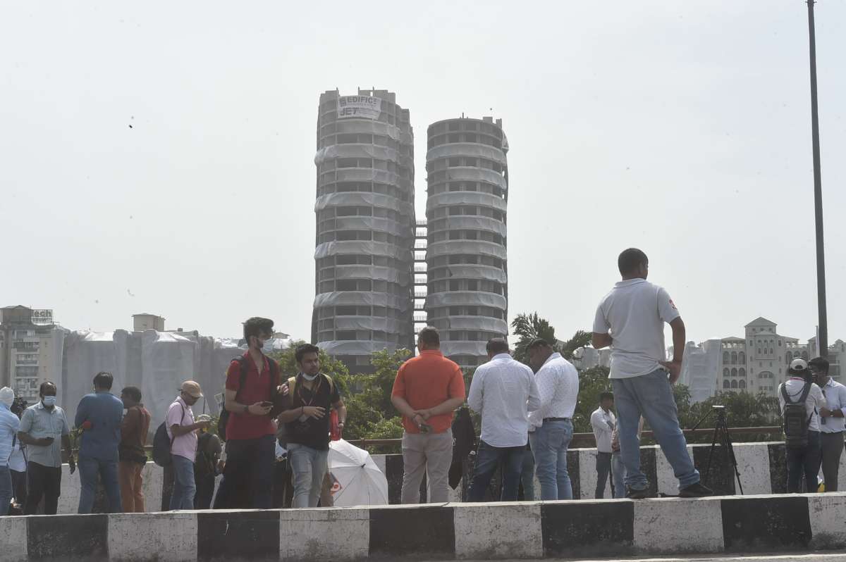 Noida twin towers demolition: Residents around share pics & videos of buildings from their balconies, road