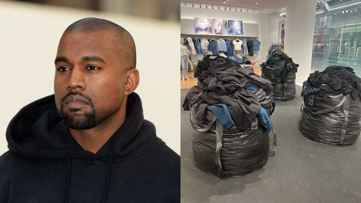 Kanye West trolled for using trash bags to display new Yeezy Gap